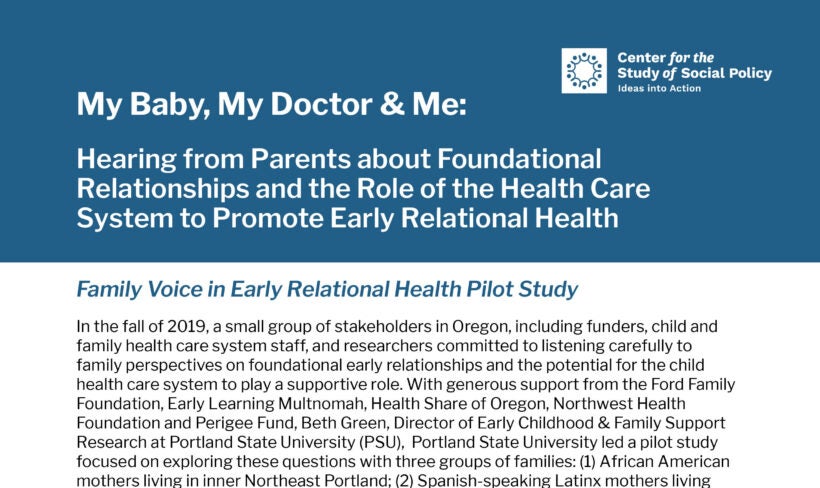 Report Cover from My Baby My Doctor and Me, Family Voice In Early Relational Health Pilot Study